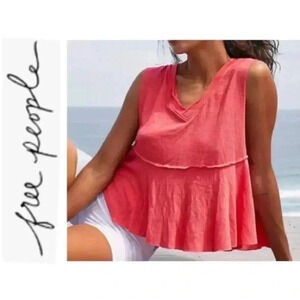 🆕Free People Bright Red Full Hearts Tank L 🆕